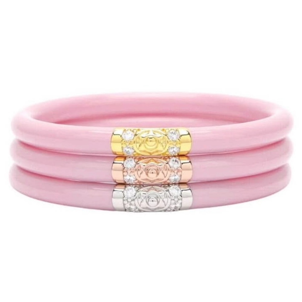 Budha Girl Elegant Pink Bangle Set with Gold, Silver Accents - 3 Kings - Small